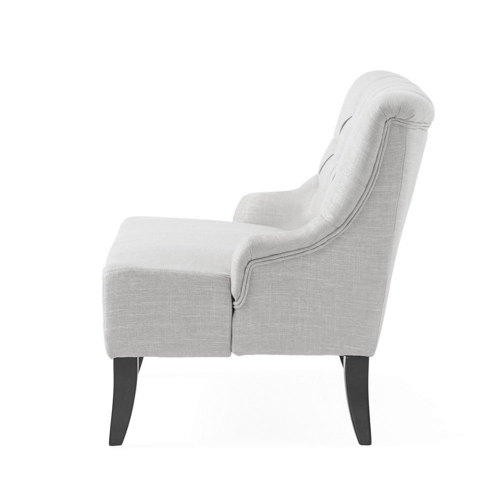 Benjara Ohio Loveseat Settee, 44 Inch Button Tufted Gray, Solid Birch Wood