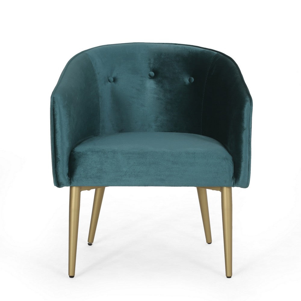 Benjara Accent Dining Chair, Gold Iron Legs, Curved, Tufted Aqua Green Velvet