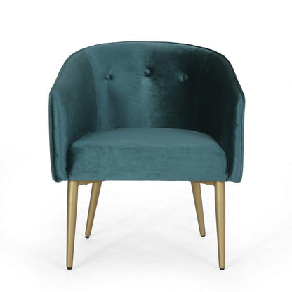 Benjara Accent Dining Chair, Gold Iron Legs, Curved, Tufted Aqua Green Velvet