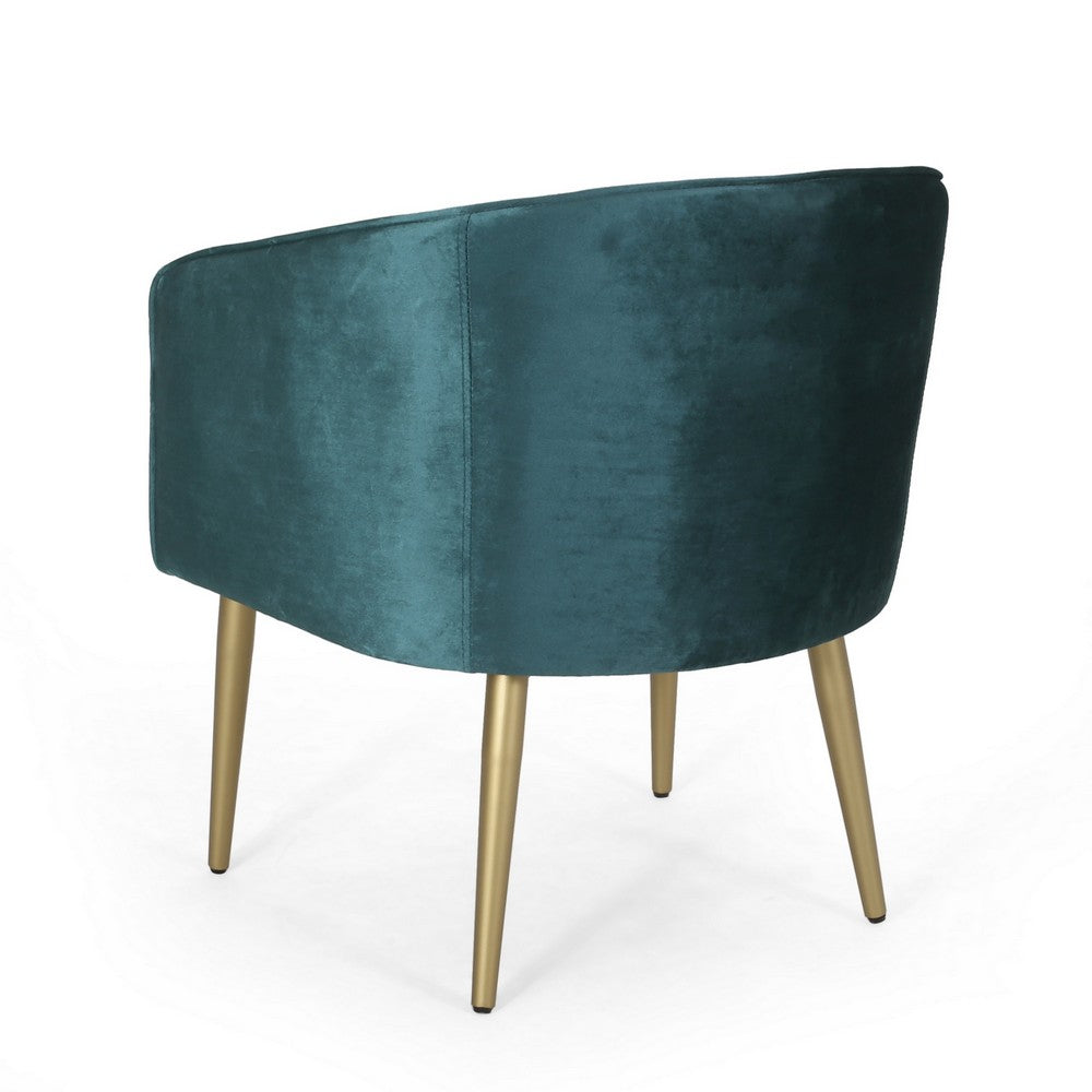 Benjara Accent Dining Chair, Gold Iron Legs, Curved, Tufted Aqua Green Velvet