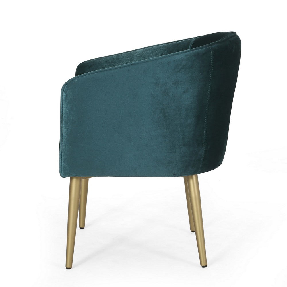 Benjara Accent Dining Chair, Gold Iron Legs, Curved, Tufted Aqua Green Velvet