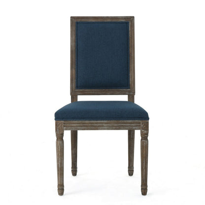 Benjara Dining Side Chair Set of 2, Traditional Style, Navy Blue Polyester