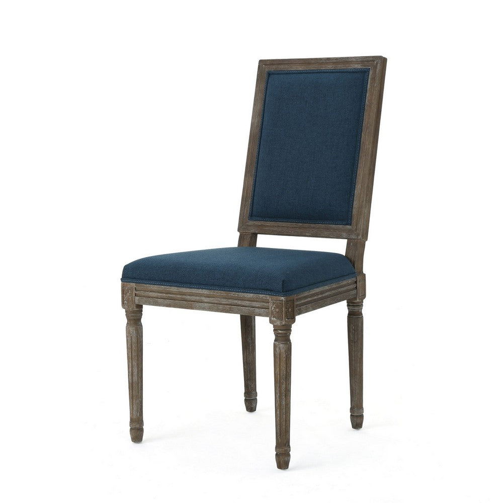 Benjara Dining Side Chair Set of 2, Traditional Style, Navy Blue Polyester