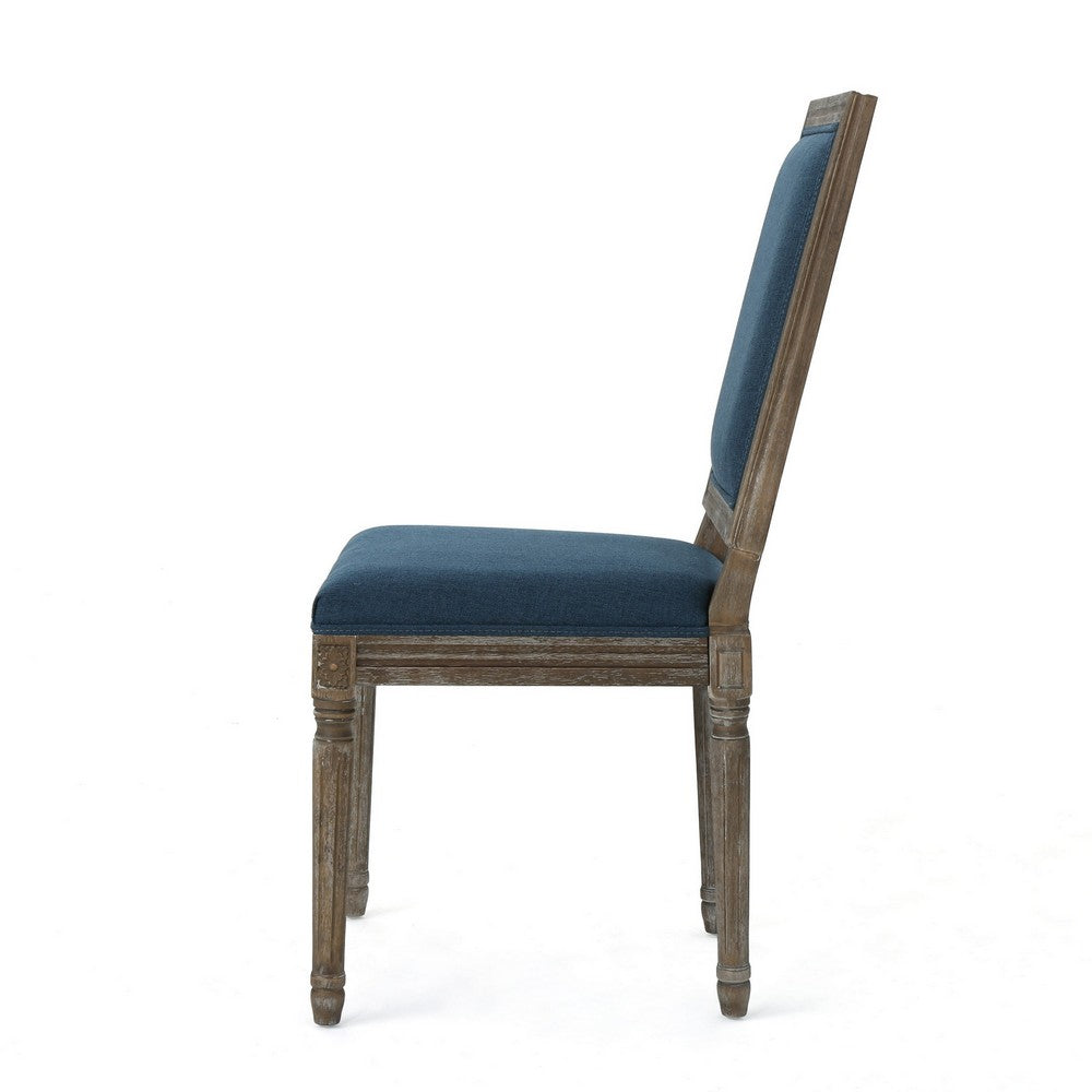 Benjara Dining Side Chair Set of 2, Traditional Style, Navy Blue Polyester