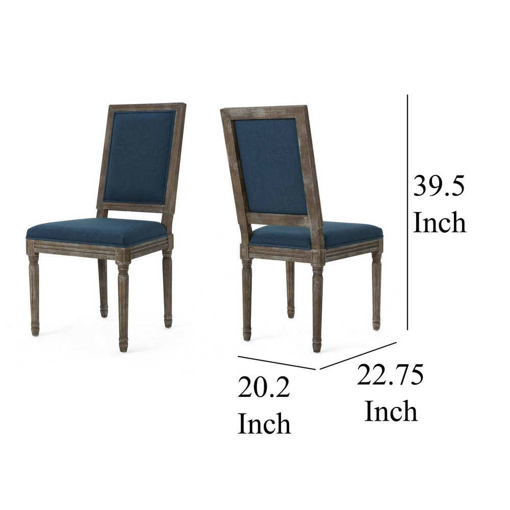 Benjara Dining Side Chair Set of 2, Traditional Style, Navy Blue Polyester