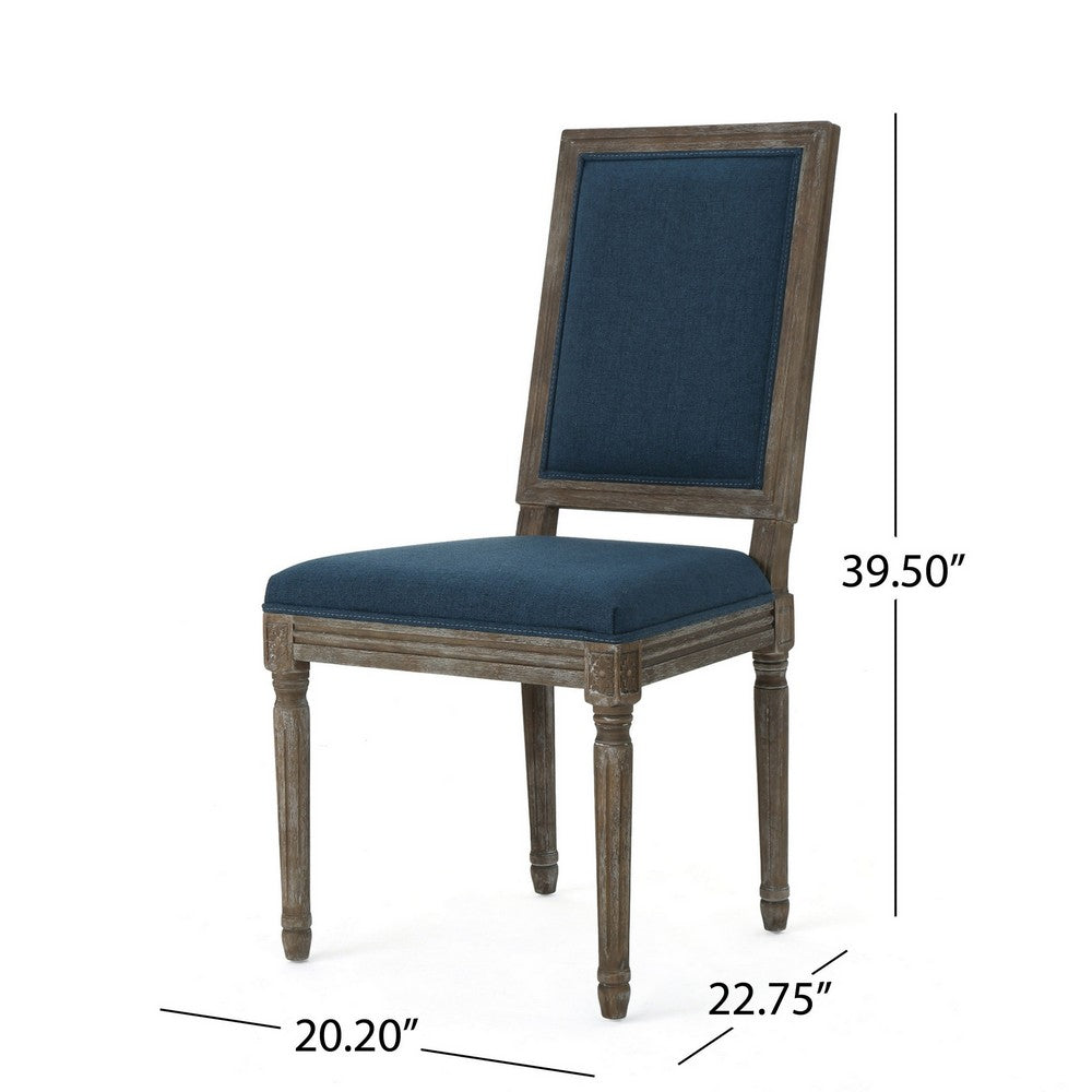 Benjara Dining Side Chair Set of 2, Traditional Style, Navy Blue Polyester