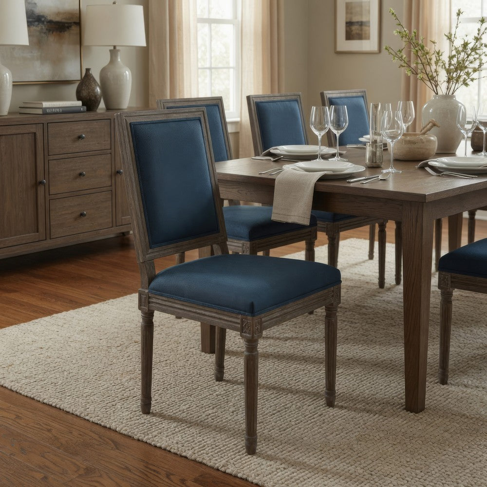 Benjara Dining Side Chair Set of 2, Traditional Style, Navy Blue Polyester