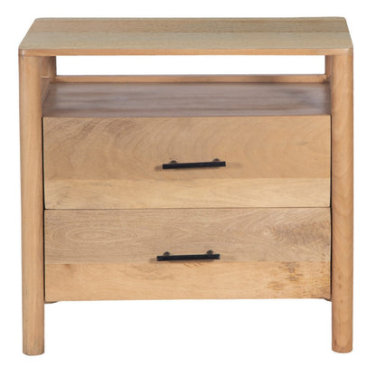 The Urban Port Geti 29 Inch Bedside Nightstand Table, 2 Drawer, Open Shelf, Handcrafted Natural Oak White Mango Wood