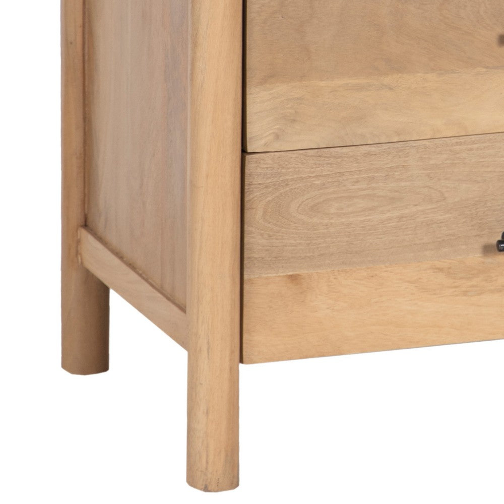 The Urban Port Geti 29 Inch Bedside Nightstand Table, 2 Drawer, Open Shelf, Handcrafted Natural Oak White Mango Wood
