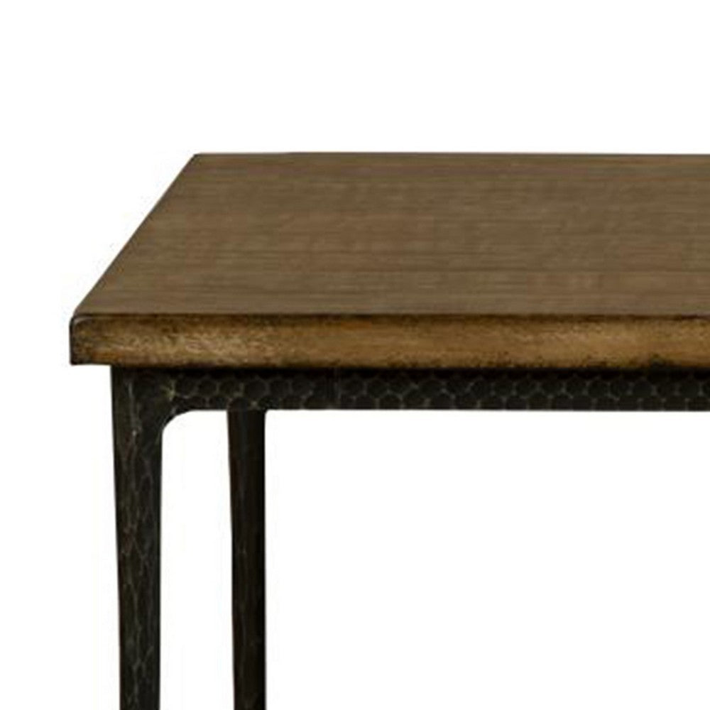 Benjara Lemy Coffee Table, 48 Inch Rectangular Brown Top, Black Metal Frame