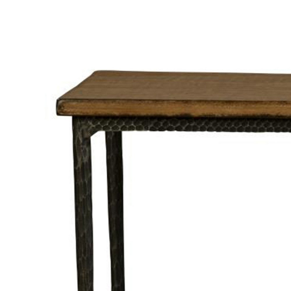Benjara Lemy Sofa Console Table, 62 Inch Rectangular Brown Top, Black Frame