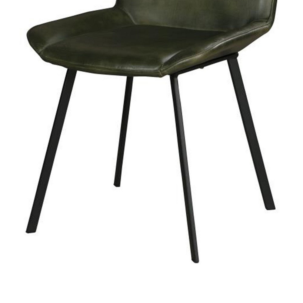 Benjara Isha Dining Chair Set of 2 with Rich Green Goat Leather, Black Iron