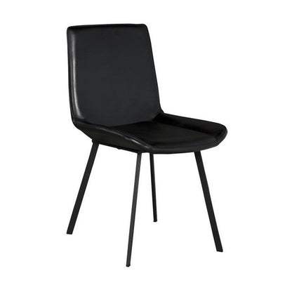Benjara Isha Dining Chair Set of 2 with Dark Gray Goat Leather, Black Iron