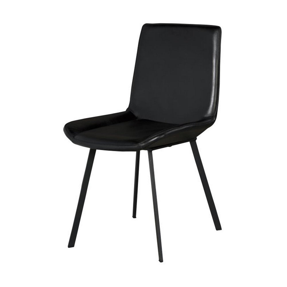 Benjara Isha Dining Chair Set of 2 with Dark Gray Goat Leather, Black Iron