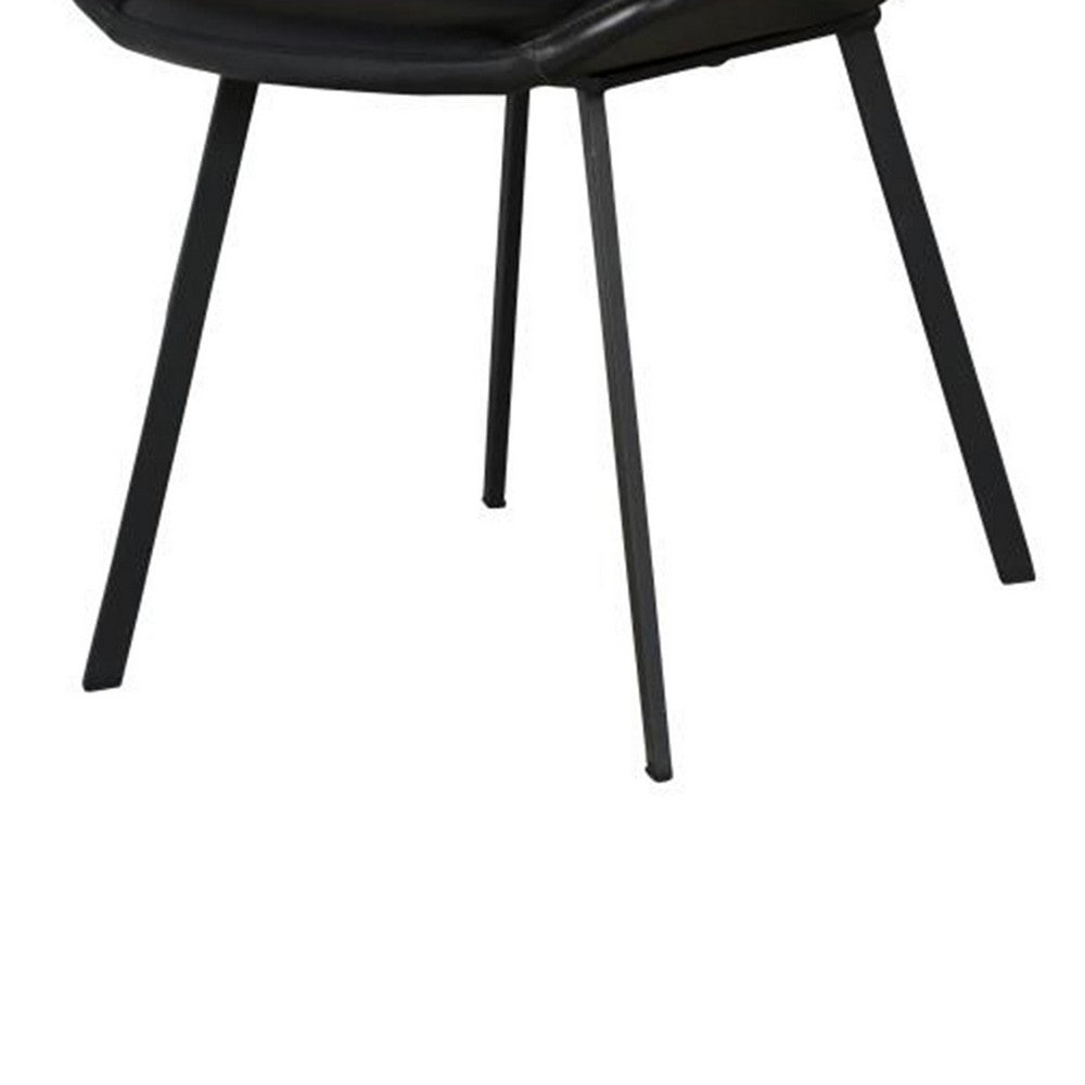Benjara Isha Dining Chair Set of 2 with Dark Gray Goat Leather, Black Iron