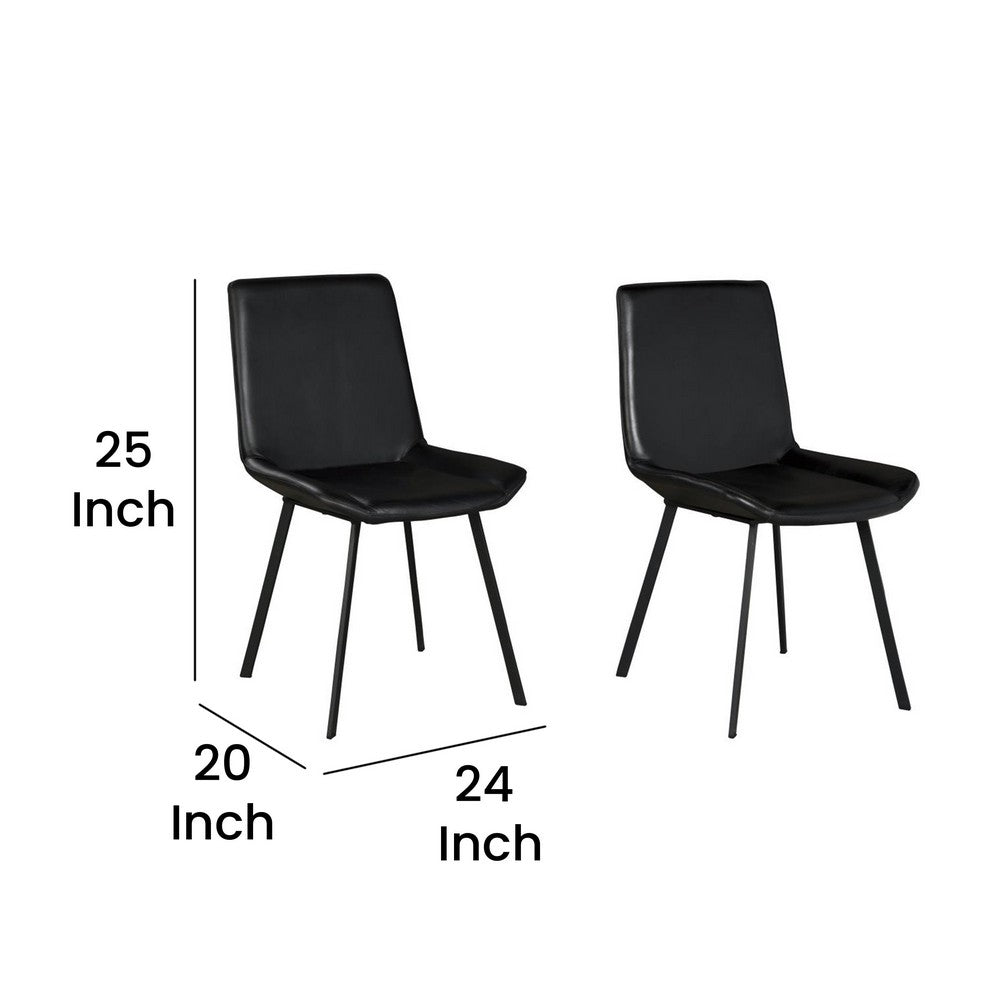 Benjara Isha Dining Chair Set of 2 with Dark Gray Goat Leather, Black Iron