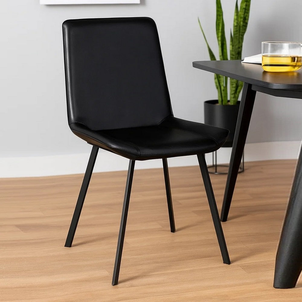 Benjara Isha Dining Chair Set of 2 with Dark Gray Goat Leather, Black Iron
