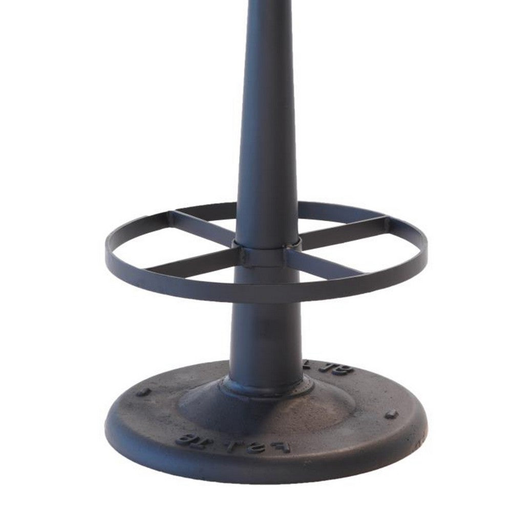 Benjara Counter Stool, Brown Goat Leather, Round Footrest, Black Iron Pedestal