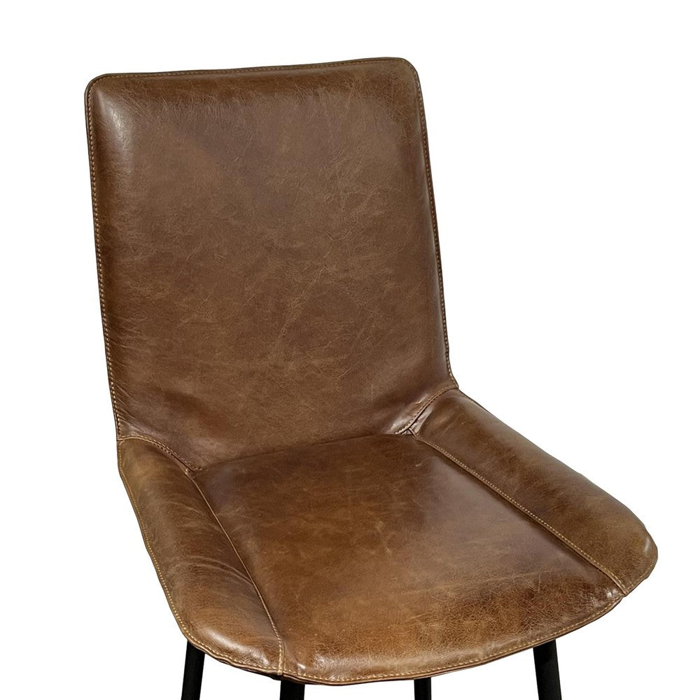 Benjara Swivel Counter Stool Chair, Brown Faux Leather Upholstery, Black Iron