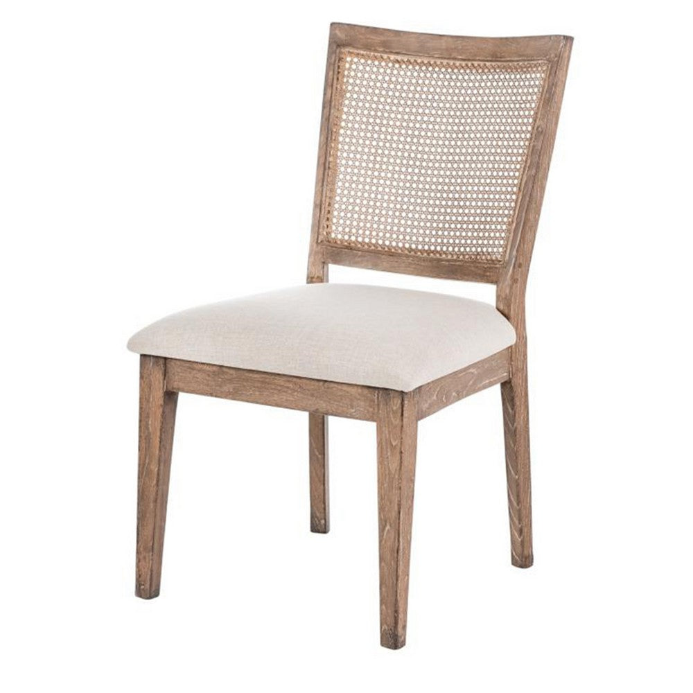 Benjara Mary Dining Side Chair Set of 2, White, Classic Natural Elm Wood