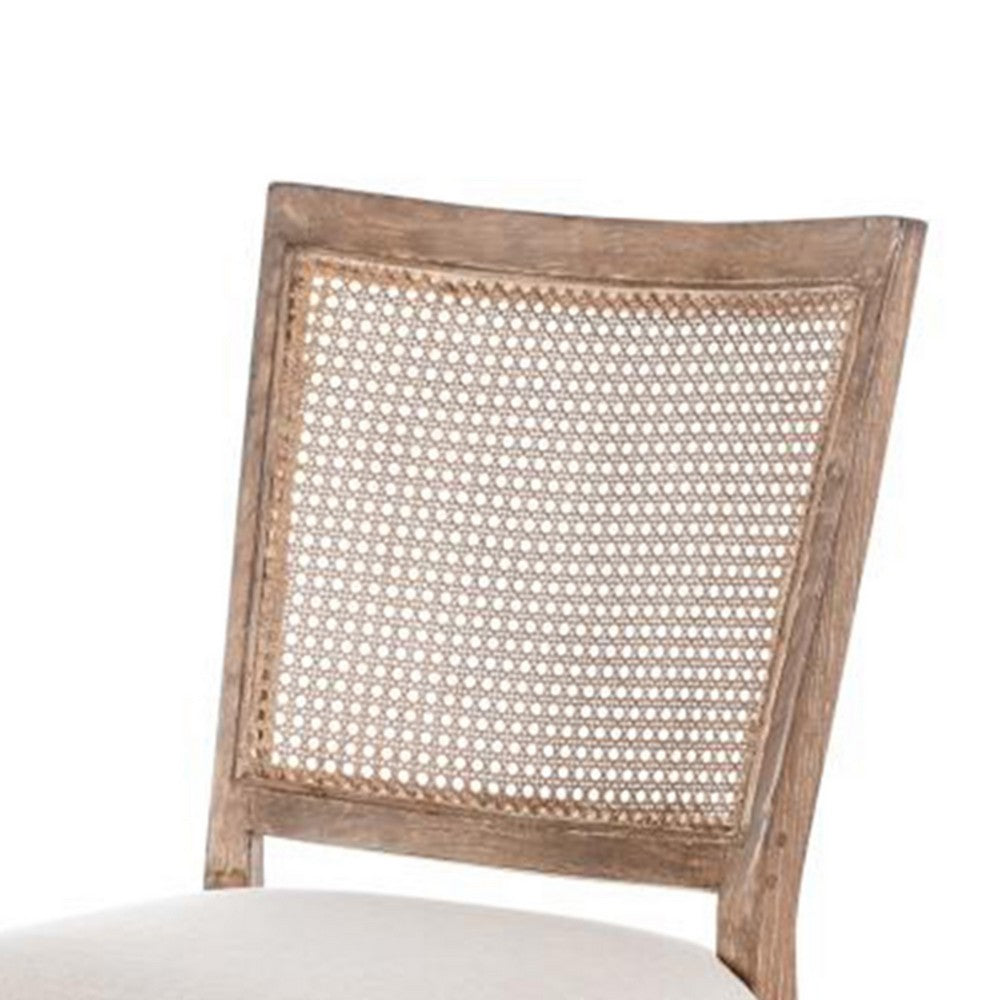 Benjara Mary Dining Side Chair Set of 2, White, Classic Natural Elm Wood