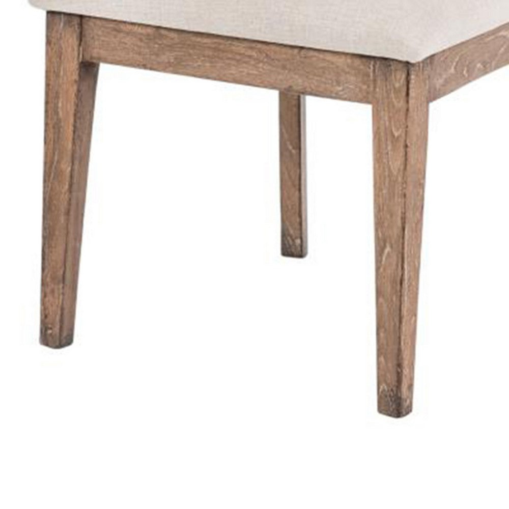 Benjara Mary Dining Side Chair Set of 2, White, Classic Natural Elm Wood