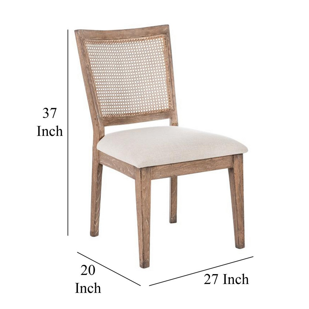 Benjara Mary Dining Side Chair Set of 2, White, Classic Natural Elm Wood