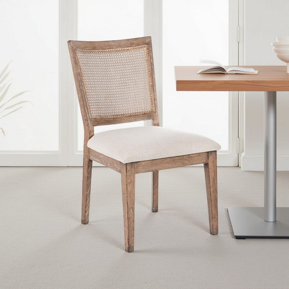 Benjara Mary Dining Side Chair Set of 2, White, Classic Natural Elm Wood