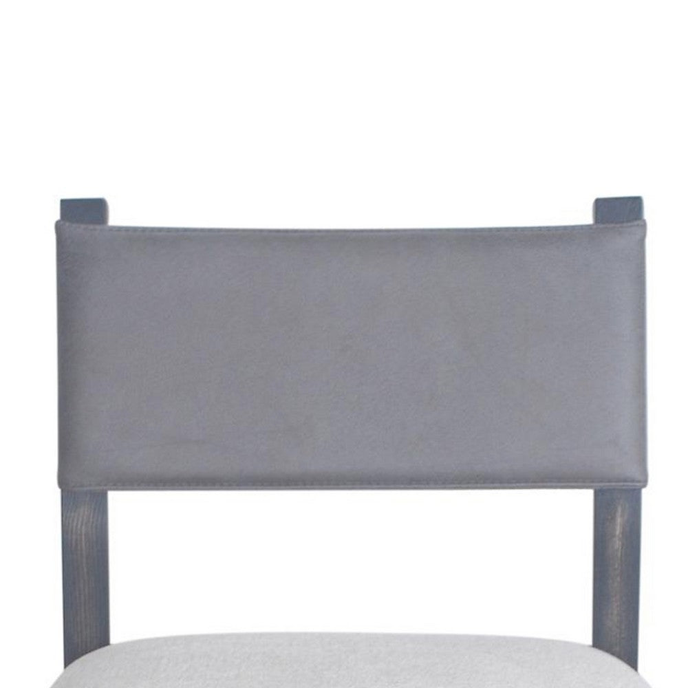 Benjara Liom Dining Side Chair Set of 2, Ash Gray Fabric, Blackwash Frame