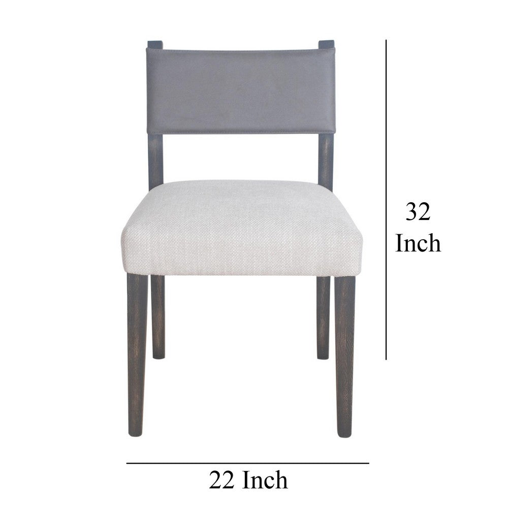 Benjara Liom Dining Side Chair Set of 2, Ash Gray Fabric, Blackwash Frame