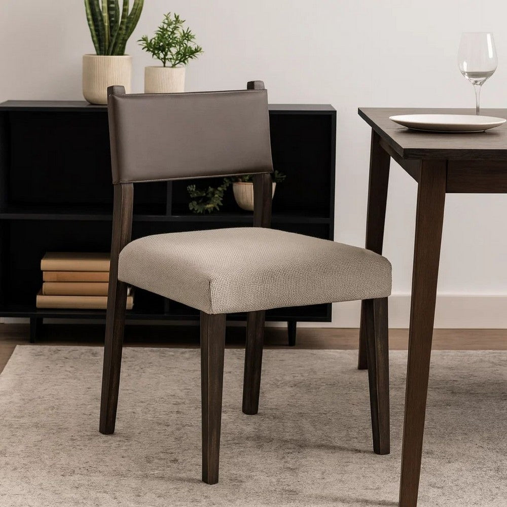 Benjara Liom Dining Side Chair Set of 2, Ash Gray Fabric, Blackwash Frame