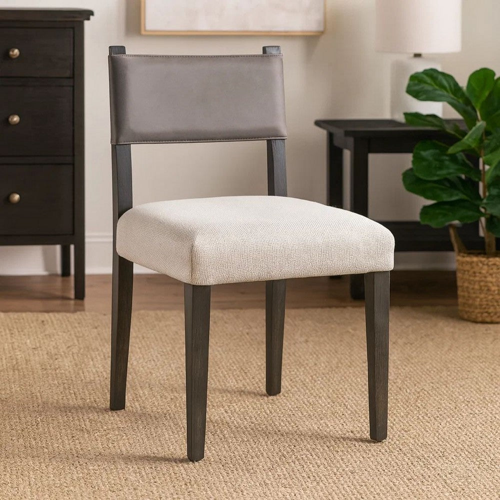 Benjara Liom Dining Side Chair Set of 2, Ash Gray Fabric, Blackwash Frame