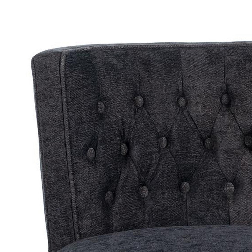 Benjara Cly Dining Side Chair Set of 2, Dark Gray, Natural Brown Solid Wood