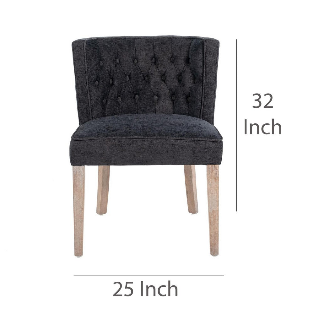 Benjara Cly Dining Side Chair Set of 2, Dark Gray, Natural Brown Solid Wood
