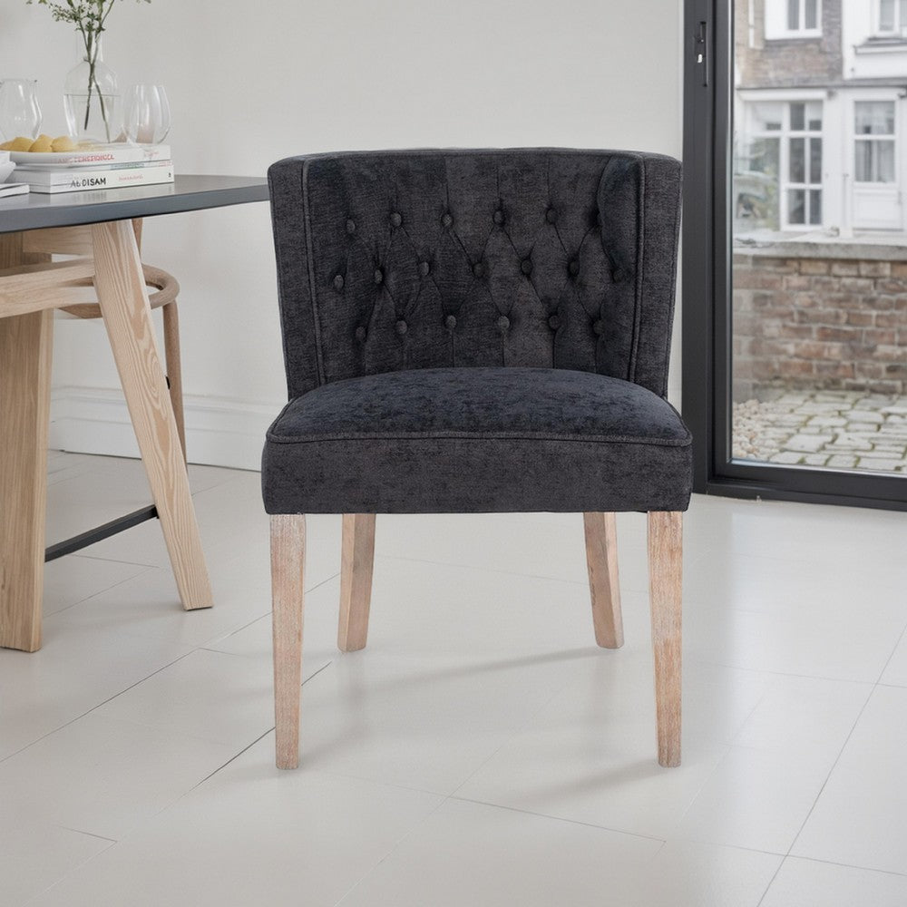 Benjara Cly Dining Side Chair Set of 2, Dark Gray, Natural Brown Solid Wood