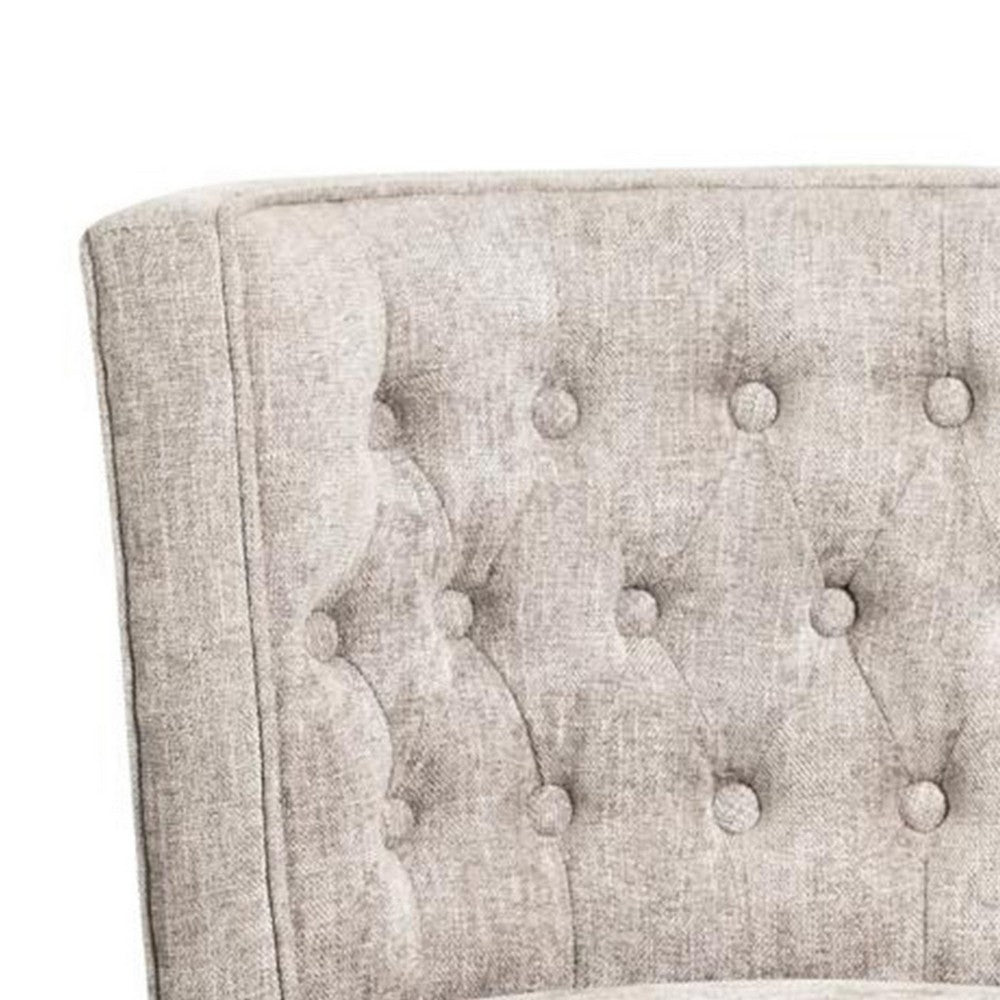 Benjara Cly Dining Side Chair Set of 2, Light Gray Fabric, Brown Solid Wood
