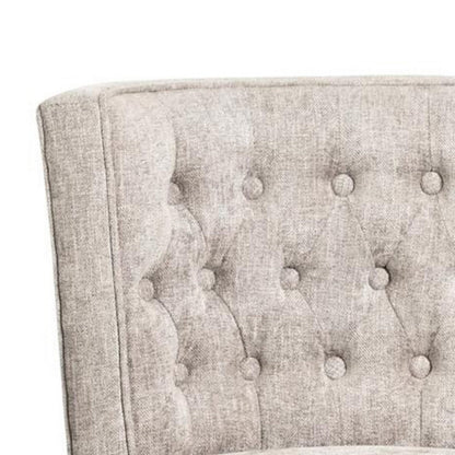 Benjara Cly Dining Side Chair Set of 2, Light Gray Fabric, Brown Solid Wood