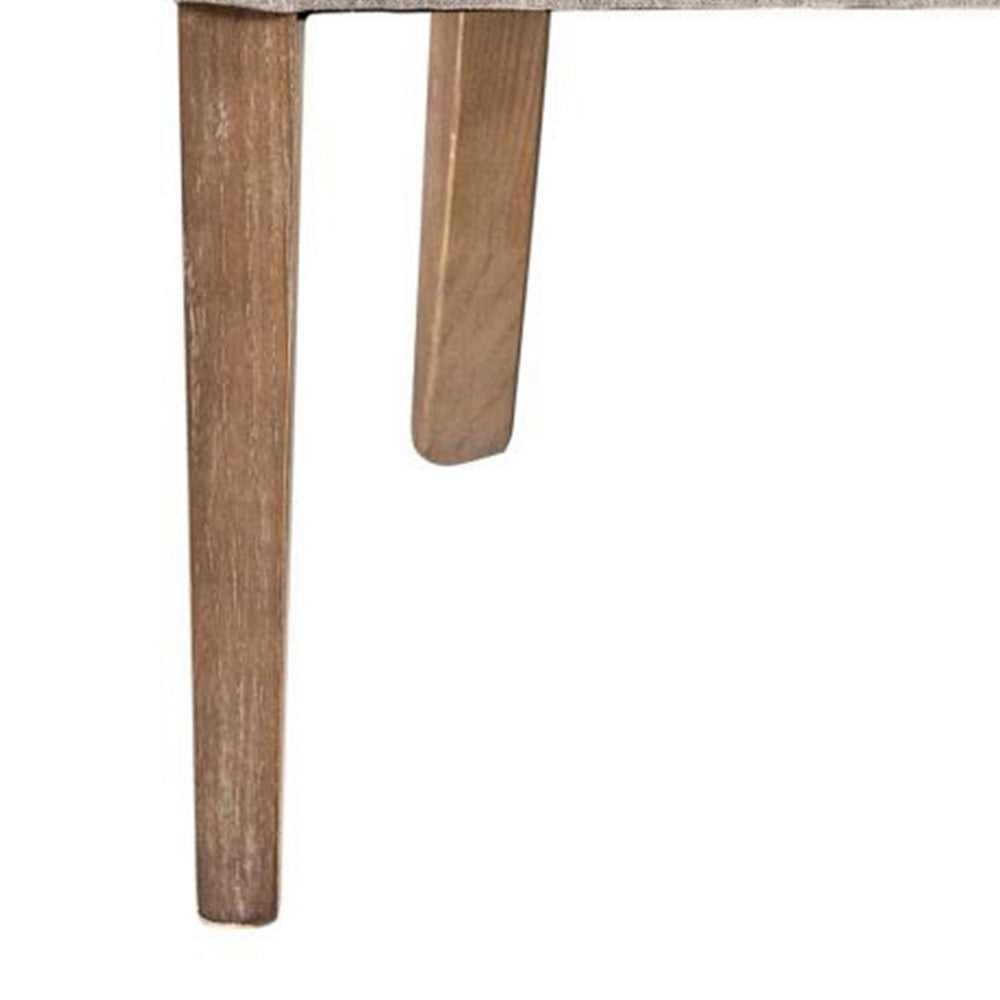 Benjara Cly Dining Side Chair Set of 2, Light Gray Fabric, Brown Solid Wood