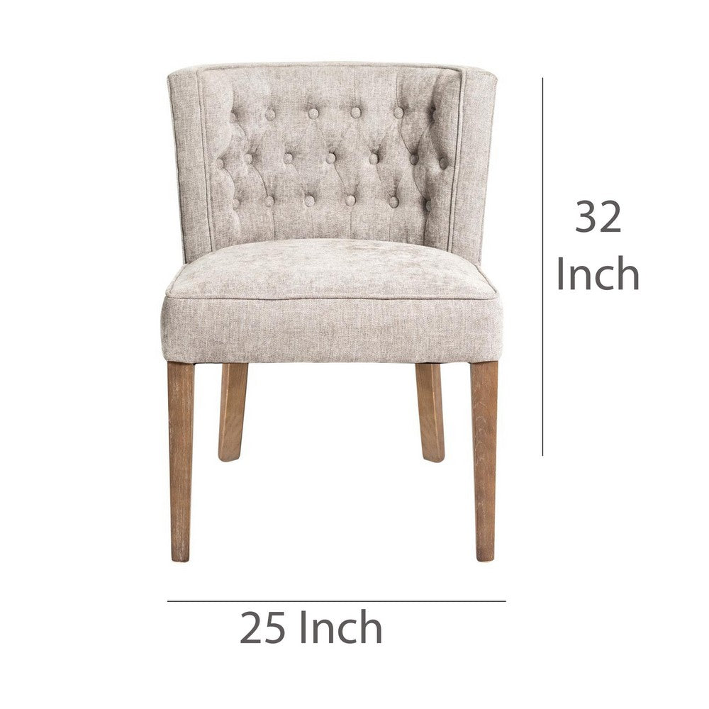 Benjara Cly Dining Side Chair Set of 2, Light Gray Fabric, Brown Solid Wood