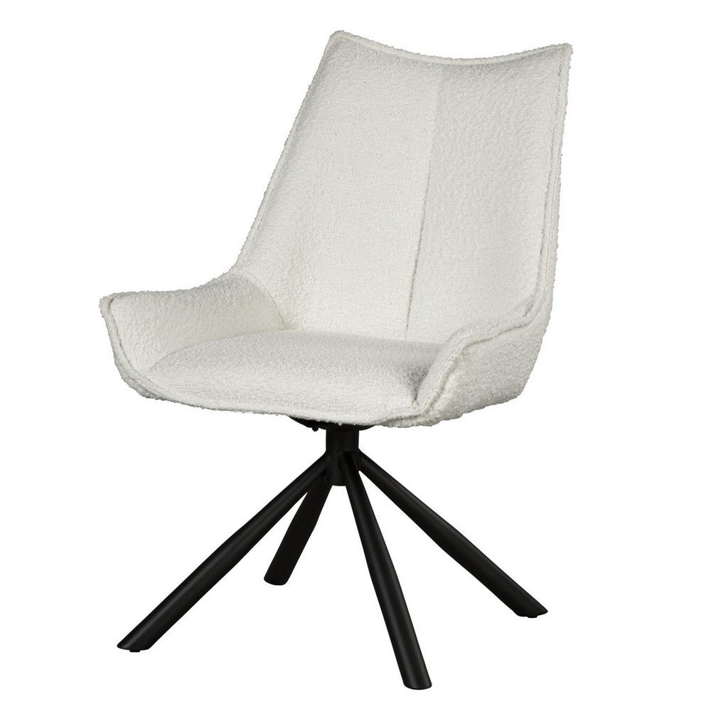 Benjara Amyra Swivel Accent Side Chair, White Fabric, Modern Black Iron Frame