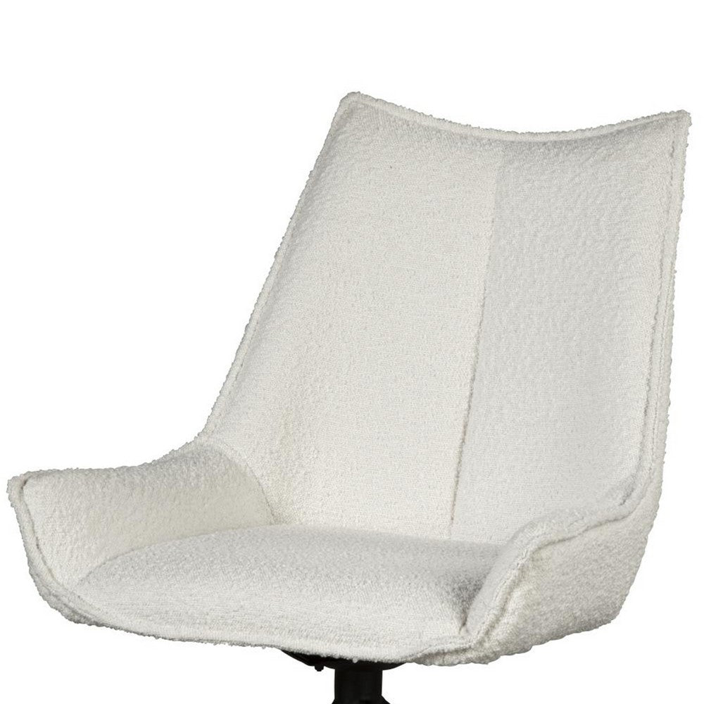 Benjara Amyra Swivel Accent Side Chair, White Fabric, Modern Black Iron Frame