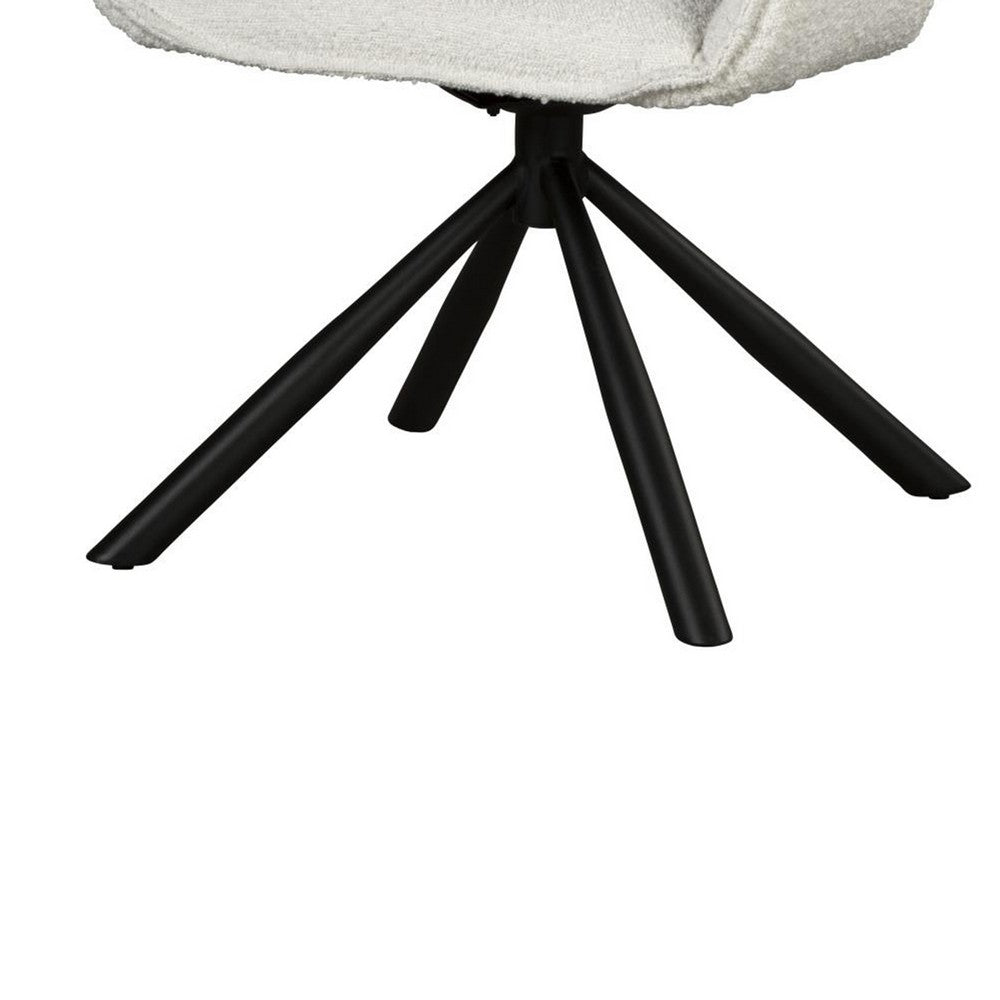 Benjara Amyra Swivel Accent Side Chair, White Fabric, Modern Black Iron Frame