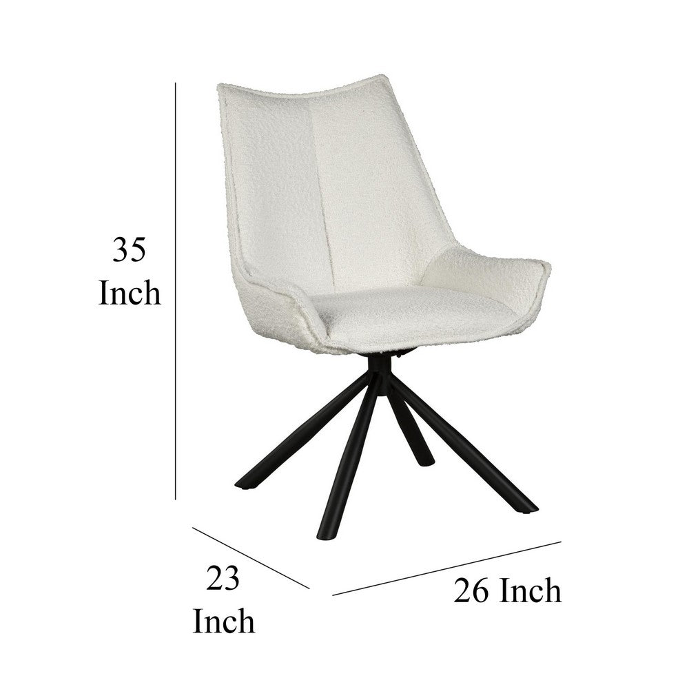 Benjara Amyra Swivel Accent Side Chair, White Fabric, Modern Black Iron Frame
