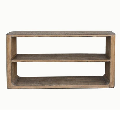 Benjara Roki Sofa Console Table w 2 Shelf, 60 Inch Natural Brown Pine Wood Top