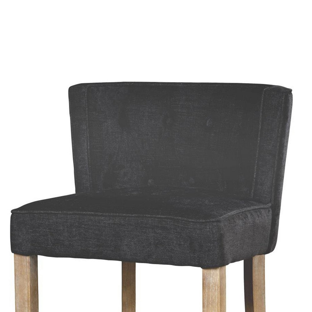 Benjara Cly Counter Stool Chair, Soft Dark Gray Fabric, Graywash Solid Wood