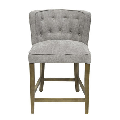 Benjara Cly Counter Stool Chair, Soft Light Gray Fabric, Graywash Solid Wood