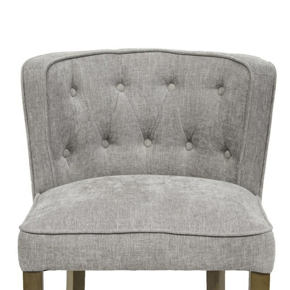 Benjara Cly Counter Stool Chair, Soft Light Gray Fabric, Graywash Solid Wood
