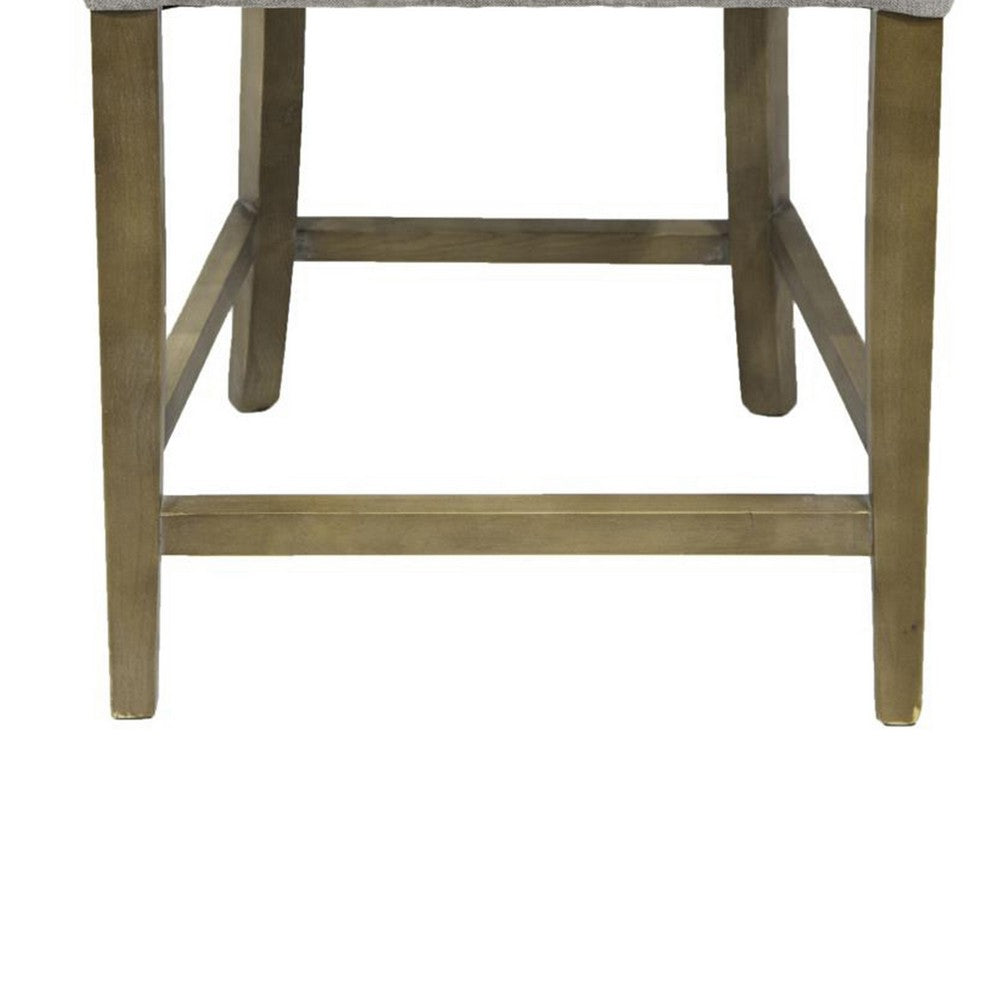 Benjara Cly Counter Stool Chair, Soft Light Gray Fabric, Graywash Solid Wood