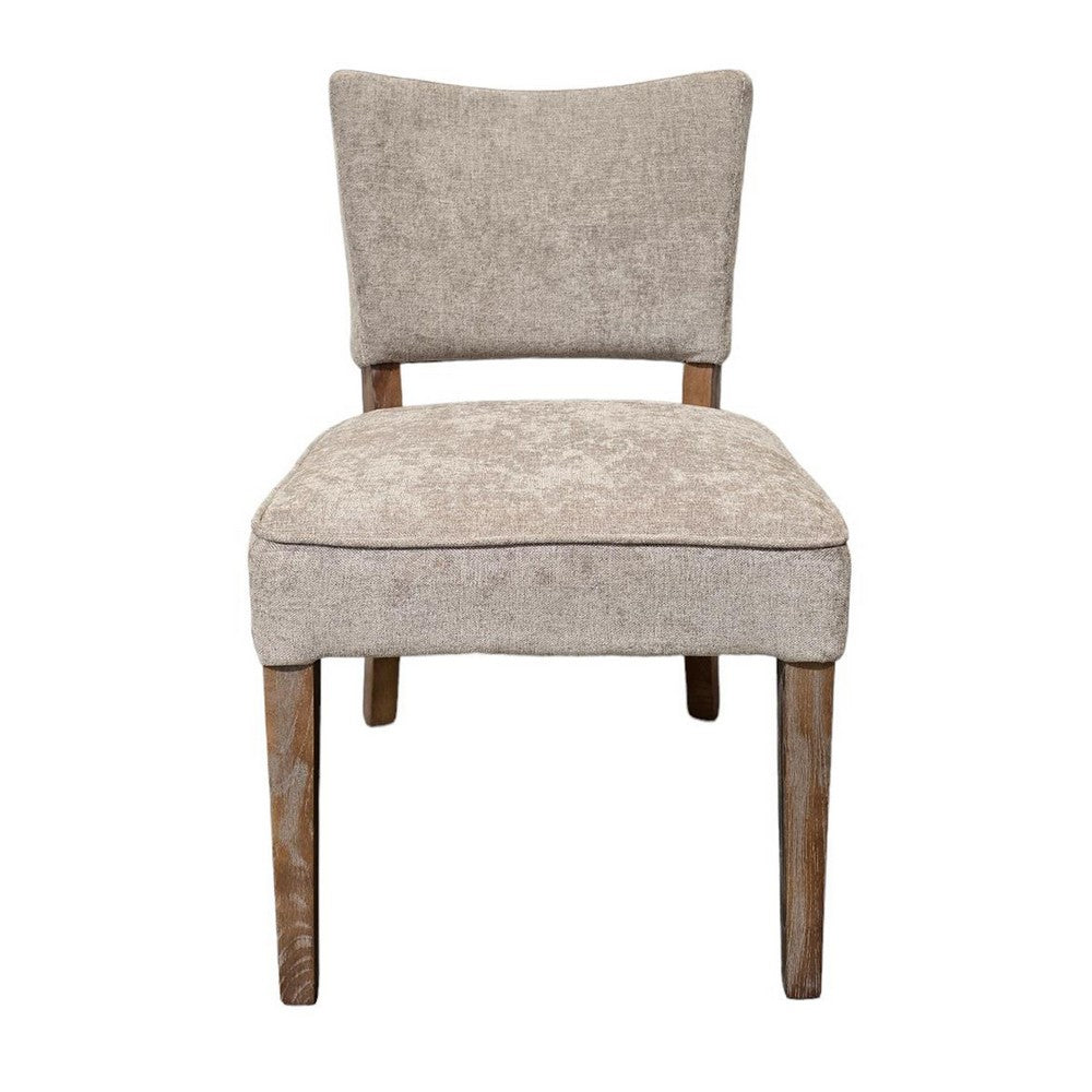 Benjara Rea Dining Side Chair Set of 2, Taupe, Classic Graywash Solid Wood