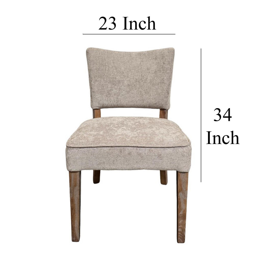 Benjara Rea Dining Side Chair Set of 2, Taupe, Classic Graywash Solid Wood